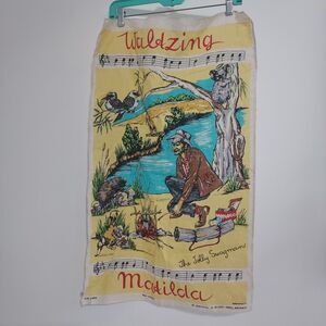 Vintage Linen Tea Towel Farmhouse Waltzing Matilda Kitchen Rag Australia Animals